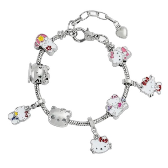 LAST ONE! NEW Hello Kitty Charm Bracelet Lobster Claw Clasp Silver Tone - Picture 3 of 7